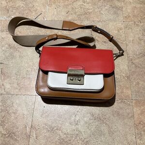 Michael Kors Red, White, and Brown Crossbody Bag